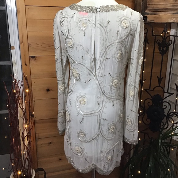 FREE PEOPLE OFF WHITE  CRYSTALS & TINY PEARLS DRESS - Picture 3 of 12